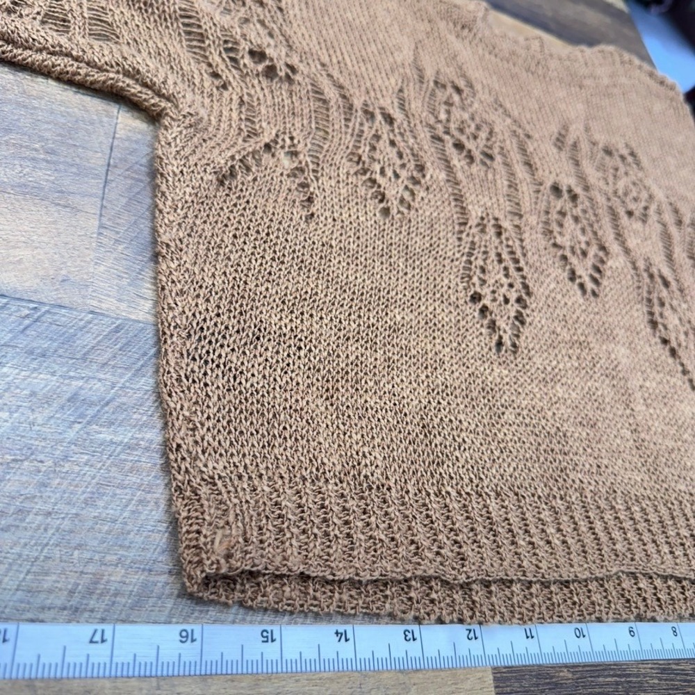 Nic + Zoe Crochet Knit Sweater Top Brown Open Weave Womens PS Short Sleeve Boho‎ - Picture 8 of 12